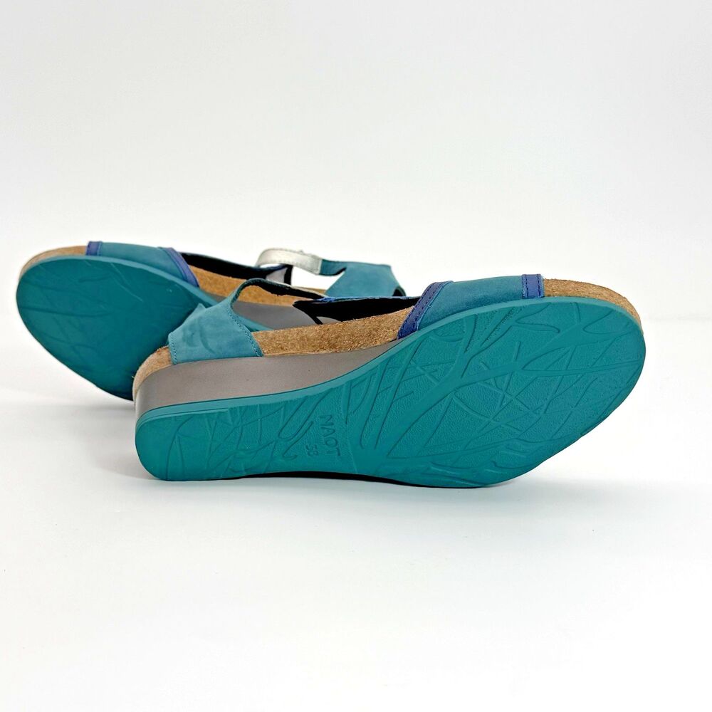 Naot Fiona Wedge Sandals 38‎ Teal Suede Leather Comfort Shoes Womens 7 Brand New - Picture 5 of 7